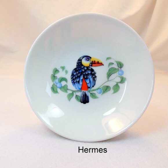 Hermes "Toucans" Soy Sauce Dish  3 Available Limoges Porcelain Tableware - Picture 2 of 7